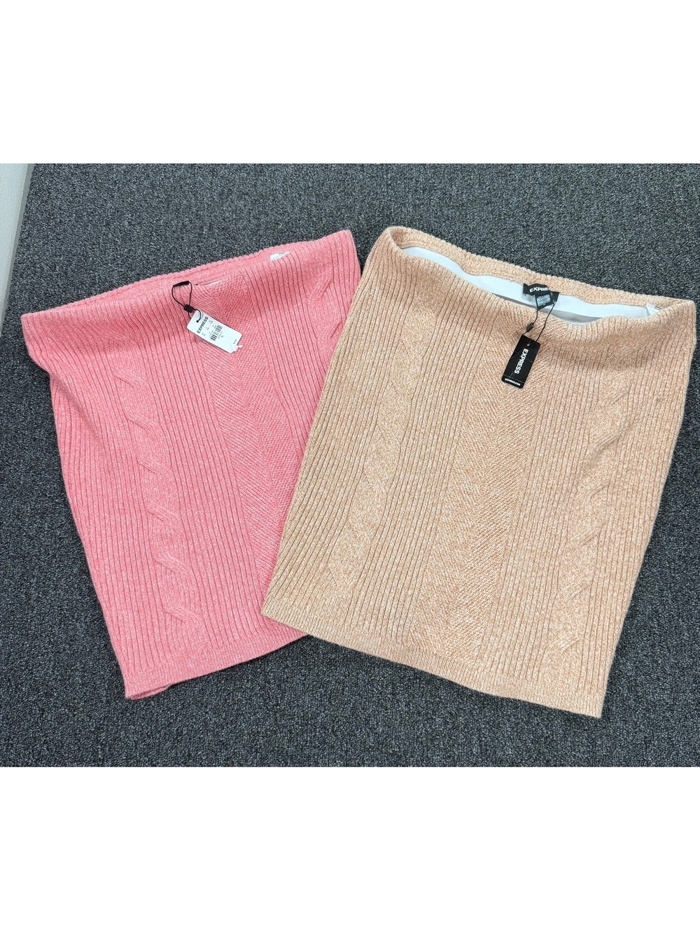 NWT Bundle Express Women's Cable Knit midi skirts, Size XL, Pink and Beige